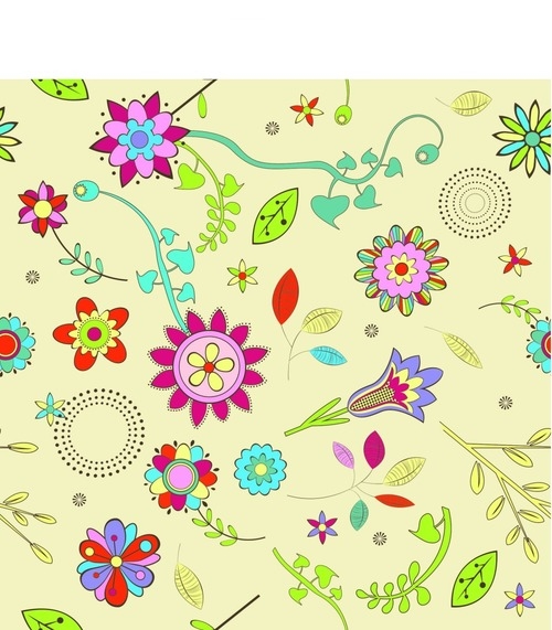 Hand drawn colorful flowers leaves illustration vector