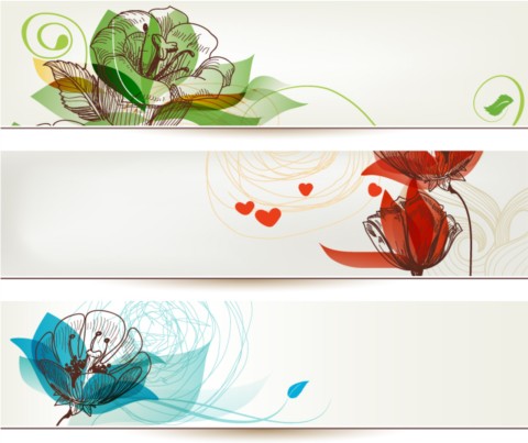 Hand drawn floral banner design vector