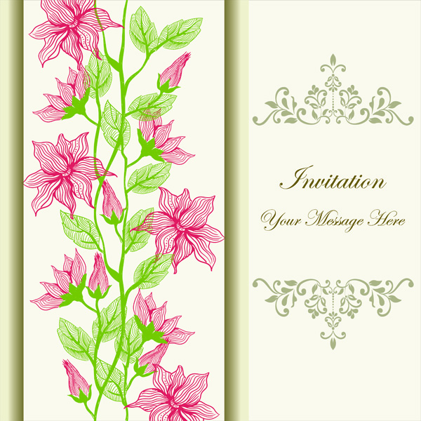 Hand drawn flower invitation cards vector