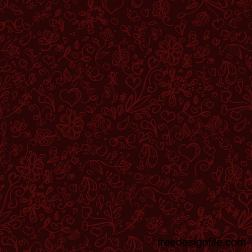 Hand drawn heart with floral seamless pattern vector