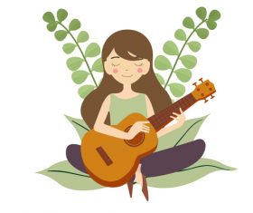 Hand drawn play guitar girl vector