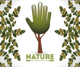 Hand tree with natural background vectors