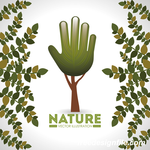 Hand tree with natural background vectors