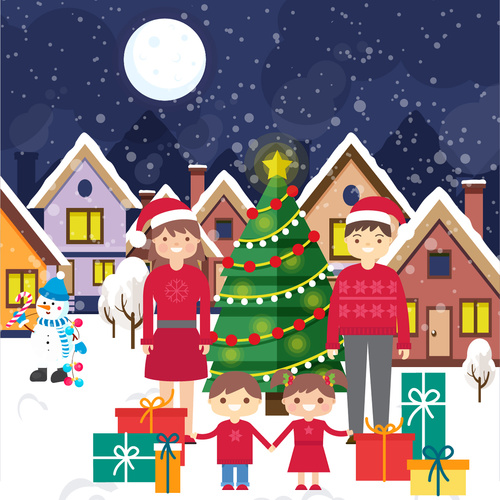 Happy Christmas family vector illustration