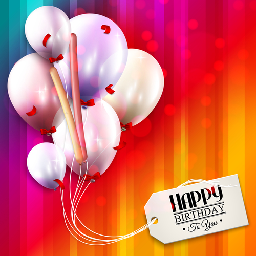 Happy birthday tags with colored background vector 01