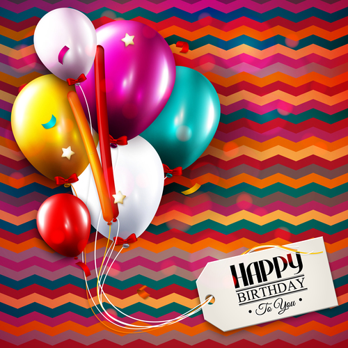 Happy birthday tags with colored background vector 02