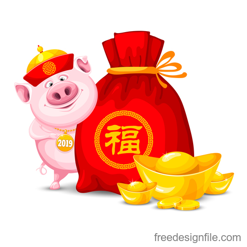 Happy chinese new year of the pig year design vector 02