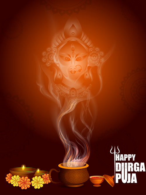 Happy durga puja festival background vectors design 02