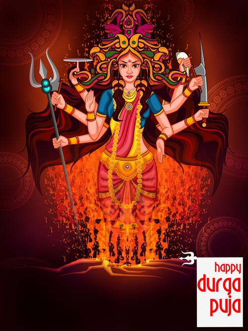 Happy durga puja festival background vectors design 04