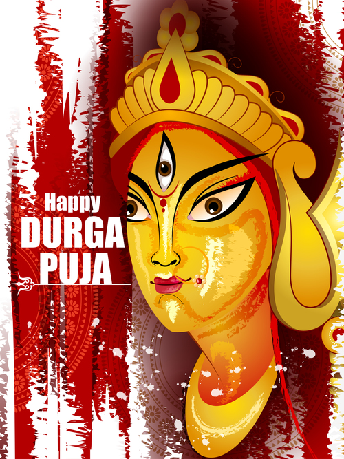 Happy durga puja festival background vectors design 05