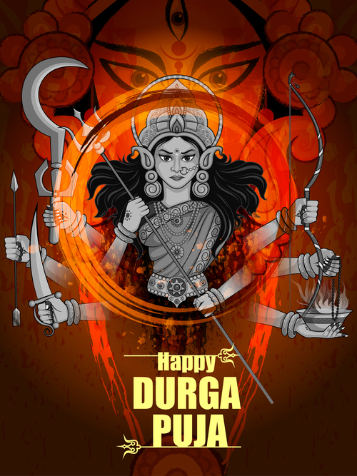 Happy durga puja festival background vectors design 07