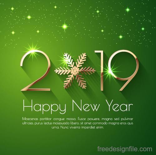Happy new year 2019 green background vector free download