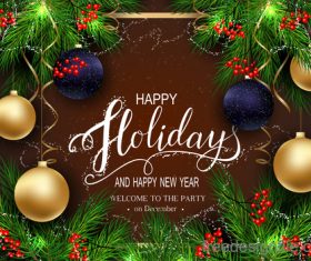 Happy new year with christmas baubles design vector graphic