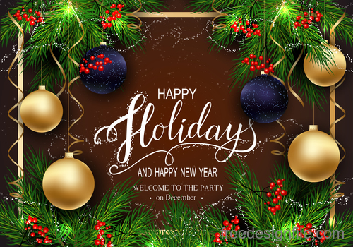 Happy new year with christmas baubles design vector graphic