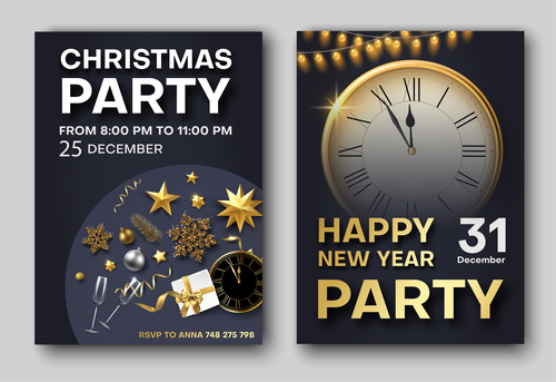 Happy new year with christmas party flyer with poster template vector 01