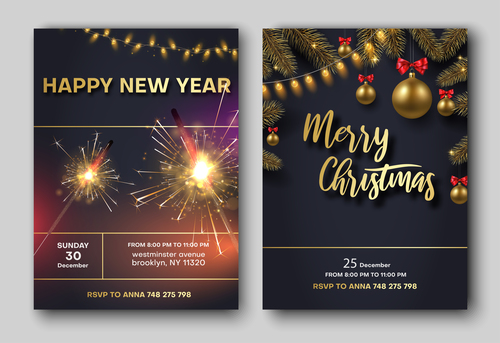 Happy new year with christmas party flyer with poster template vector 02