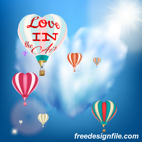 Hot balloon with valentine lovely background vector