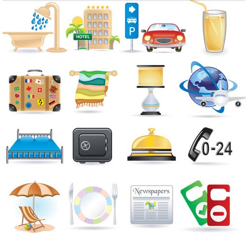 Hotel Color Icons vector