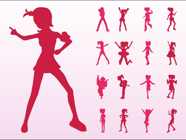 Jumping And Dancing Girls Silhouettes vector