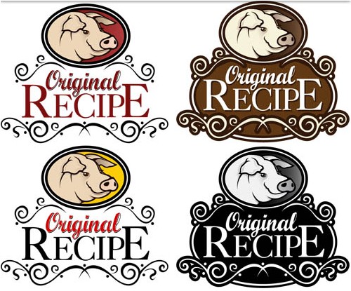 Labels with pigs vectors graphics