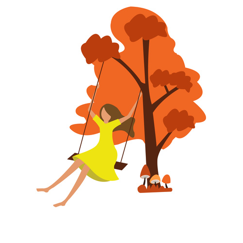 Little girl swinging under the tree vector