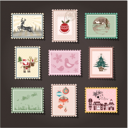 Mail stamp collection Free vector