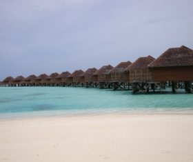 Maldives seaside thatched cottage Stock Photo