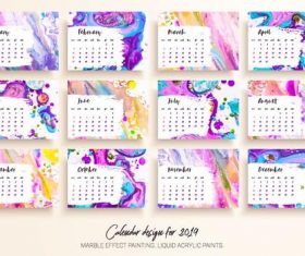 Marble effect painting 2019 calendar template vector