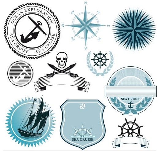 Marine Style Labels set vector