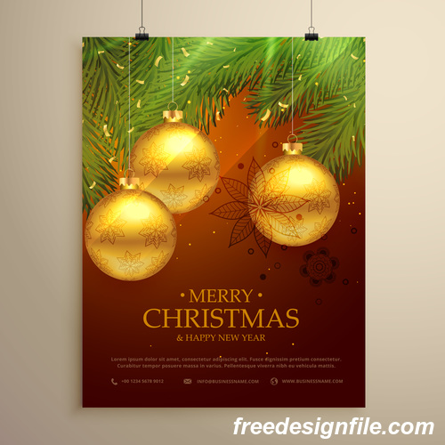 Merry christmas festvial poster with flyer template vectors 11