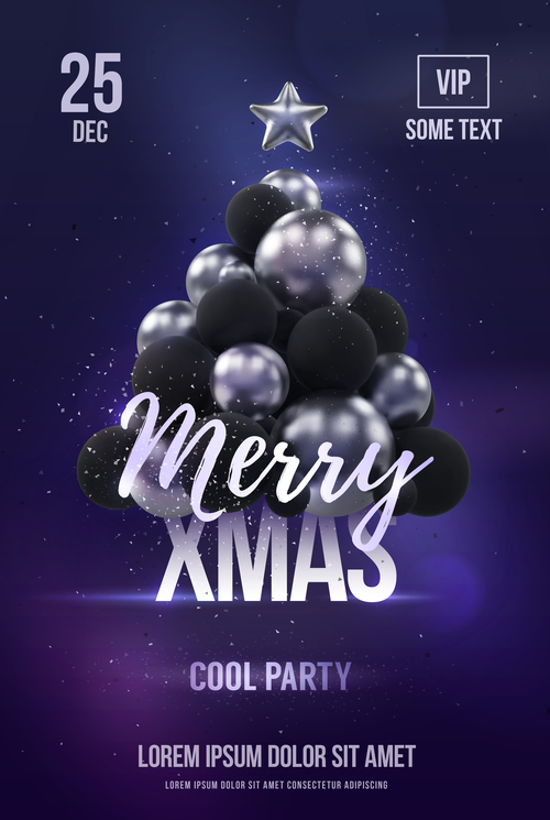 Merry christmas gold party flyer with poster template vector 01