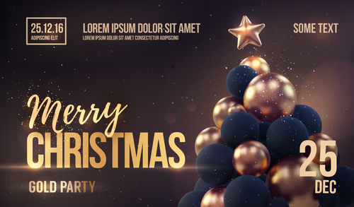 Merry christmas gold party flyer with poster template vector 04