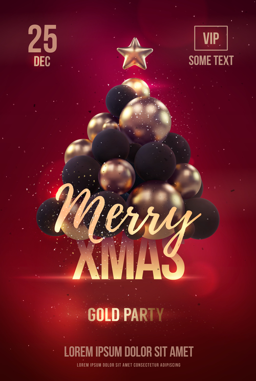 Merry christmas gold party flyer with poster template vector 05