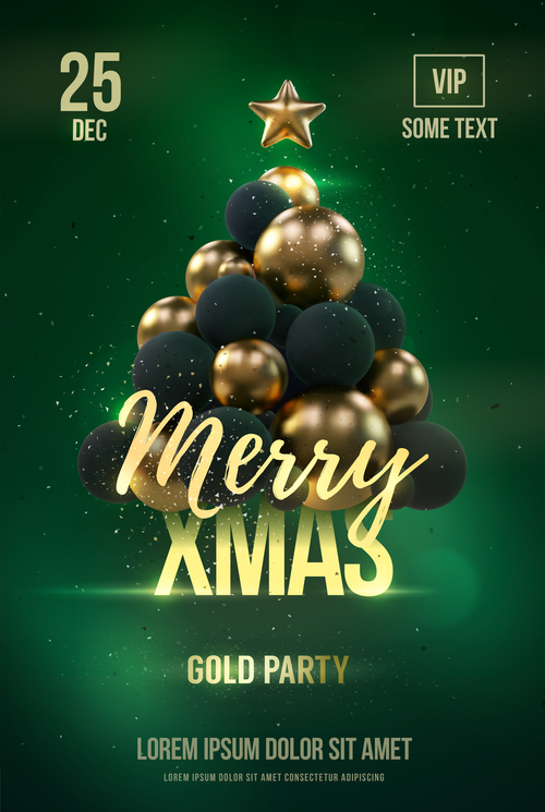 Merry christmas gold party flyer with poster template vector 07