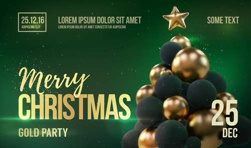 Merry christmas gold party flyer with poster template vector 08
