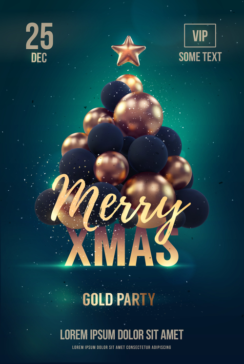 Merry christmas gold party flyer with poster template vector 09