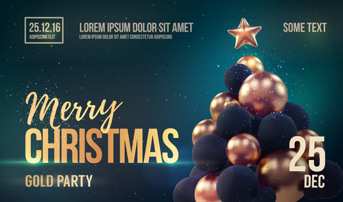 Merry christmas gold party flyer with poster template vector 10