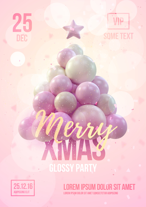 Merry christmas gold party flyer with poster template vector 12