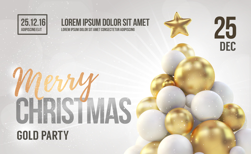 Merry christmas gold party flyer with poster template vector 15