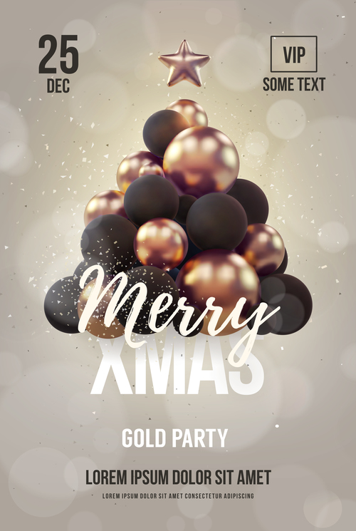Merry christmas gold party flyer with poster template vector 16