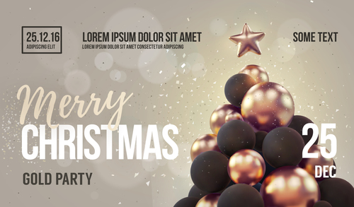 Merry christmas gold party flyer with poster template vector 17