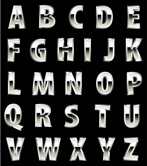 Metal Alphabets graphic set vector