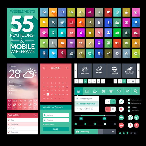 Mobile App and Icons vector