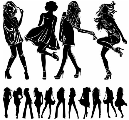 Modern beauty black and white silhouette vector