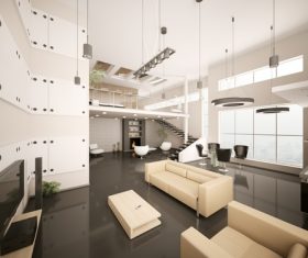 Modern loft with and living room Stock Photo 14