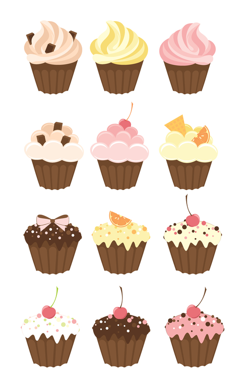 Muffins cake vector set