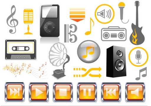 Music Vivid Icons set vector