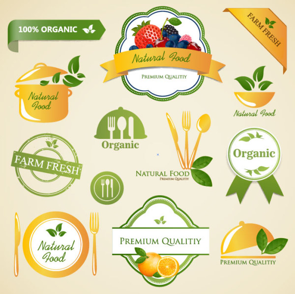 Natural food labels 1 set vector