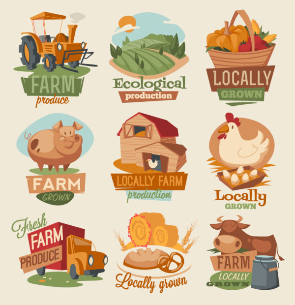 Natural food labels 3 set vector