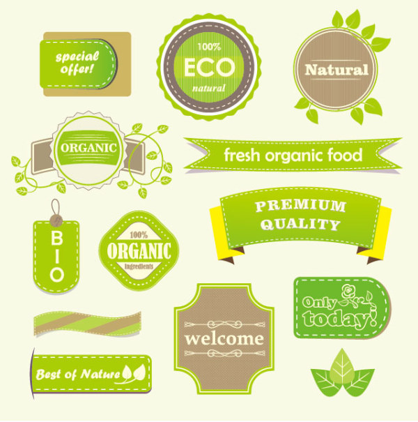 Natural food labels 4 set vector